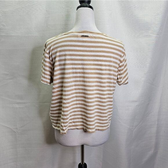 MICHAEL Michael Kors Tan Striped Tie Hem Linen Blend Top Size XL - Picture 9 of 9